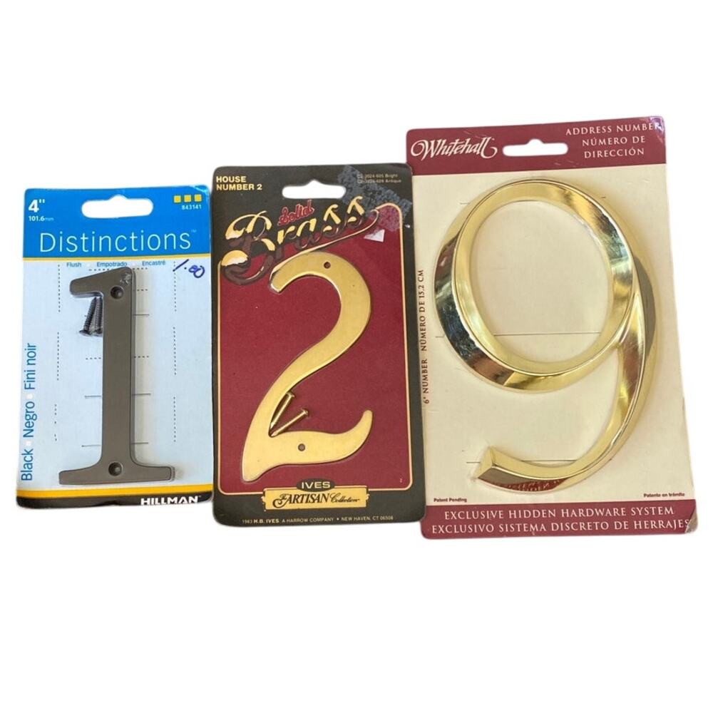 Metal House Address number lot #1 #2 #9 Black Gold Vintage New Old Stock FLAWS